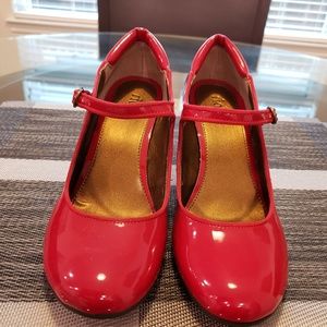 Red Patent Leather Wedge Mary Janes